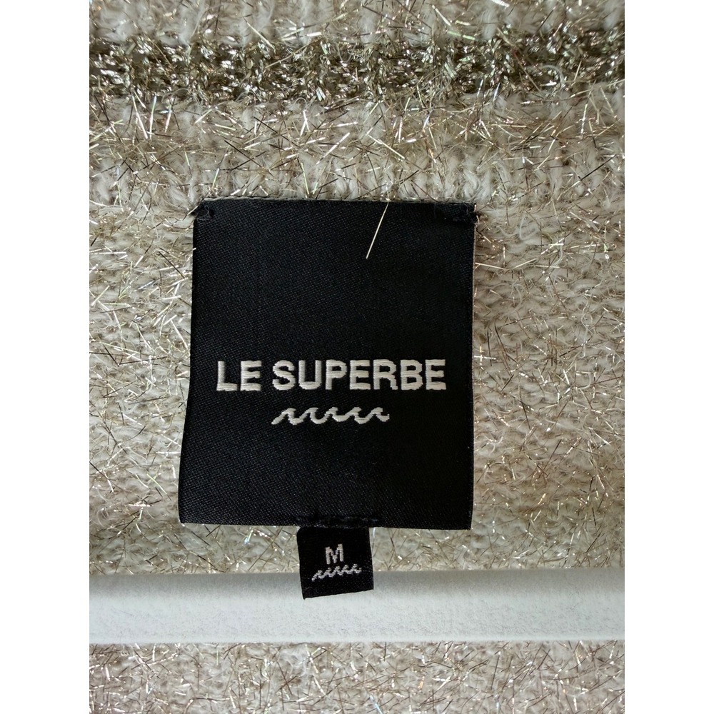 Le Superbe Gold Metallic Cashmere Blend V-Neck Cardigan Sweater Medium Luxury - Picture 8 of 10